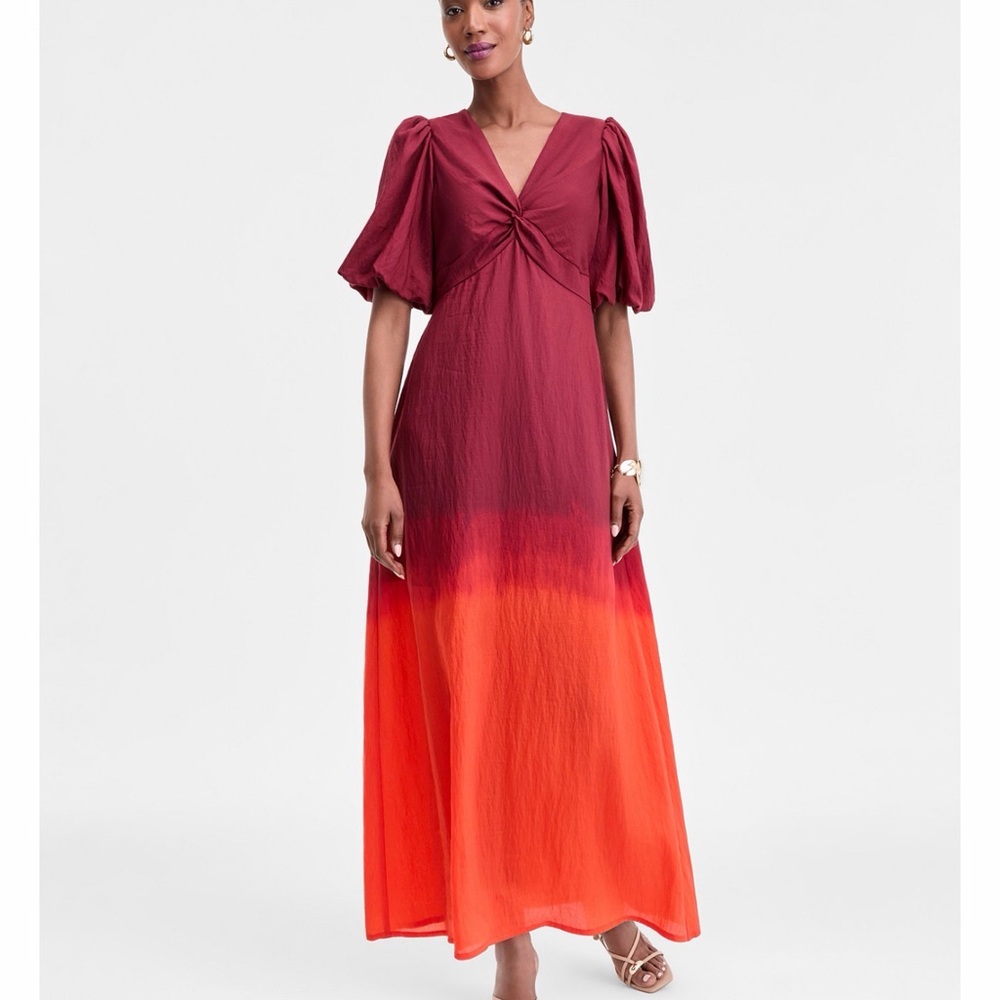 INC International Concepts Red and Orange Ombre Maxi Dress